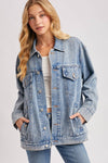DENIM JACKET WITH ASYMMETRICAL BUTTON
