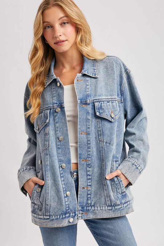 DENIM JACKET WITH ASYMMETRICAL BUTTON