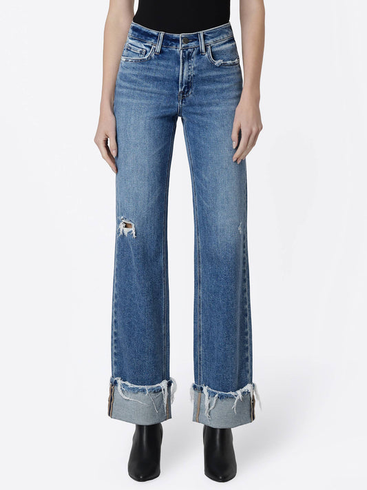 DISTRESSED CUFFED WIDE JEANS