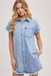 DENIM SHORT SLEEVE MINI DRESS