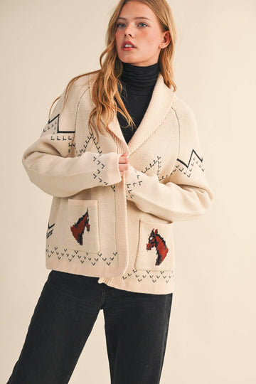 HORSE KNIT SWEATER CARDIGAN