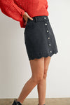 BUTTONED SCALLOP DENIM SKIRT