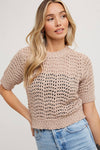 OPEN-KNIT CROP TOP LATTE