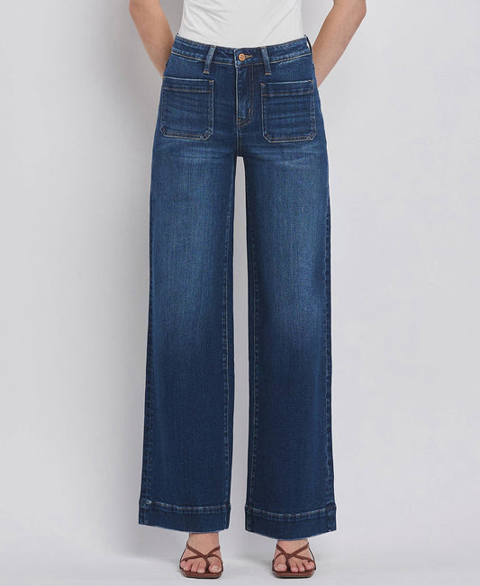 HIGH RISE PATCH POCKET JEANS
