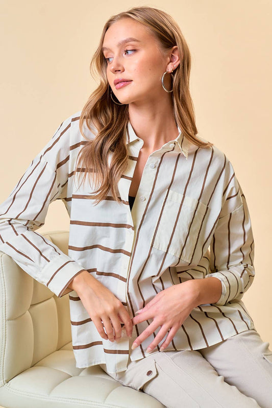 STRIPE MIXED OVERSIZED BUTTON DOWN