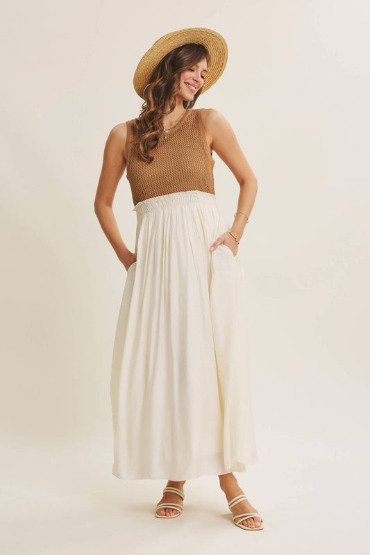 CONTRAST OPEN KNIT MAXI DRESS