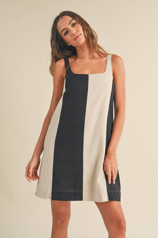 COLOR BLOCK LINEN DRESS