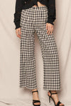 PLAID WIDE LEG PANTS WITH BACK ELASTIC