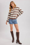 STRIPED COLLAR BOXY KNIT PULLOVER