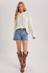 POPCORN KNIT HOODED SWEATER