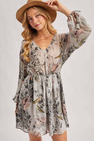 BUBBLE SLEEVED  MINI DRESS