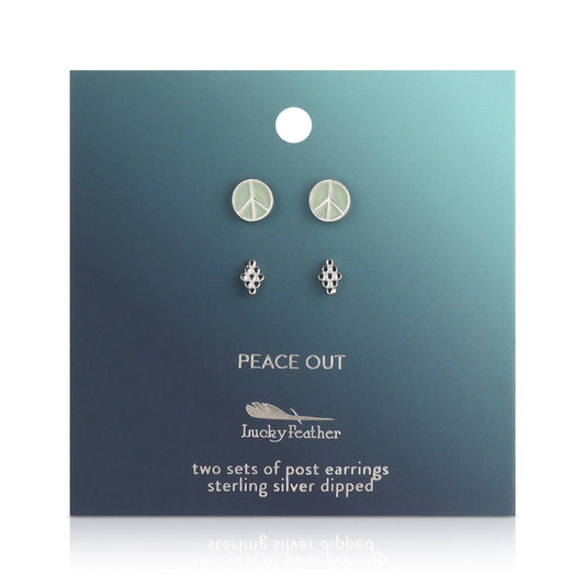 PEACE + DIAMOND 2PK STUDS SILVER