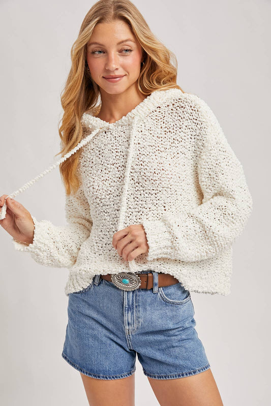 POPCORN KNIT HOODED SWEATER