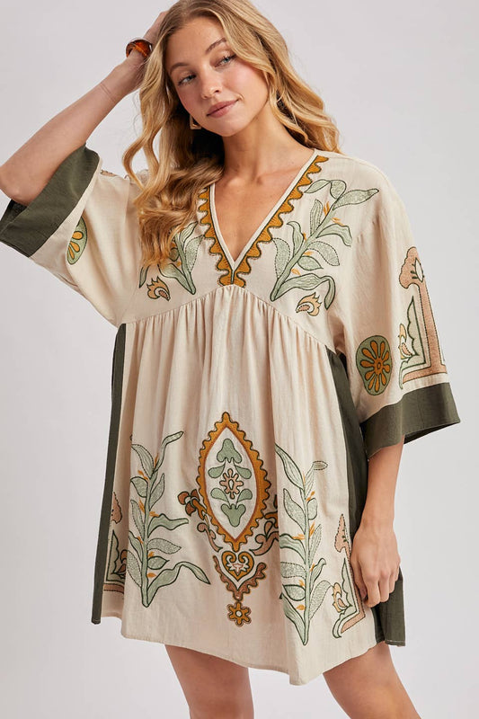 BOHO EMBROIDERED BABYDOLL DRESS