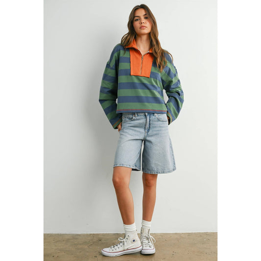 STRIPED QUARTER-ZIP SWEATSHIRT