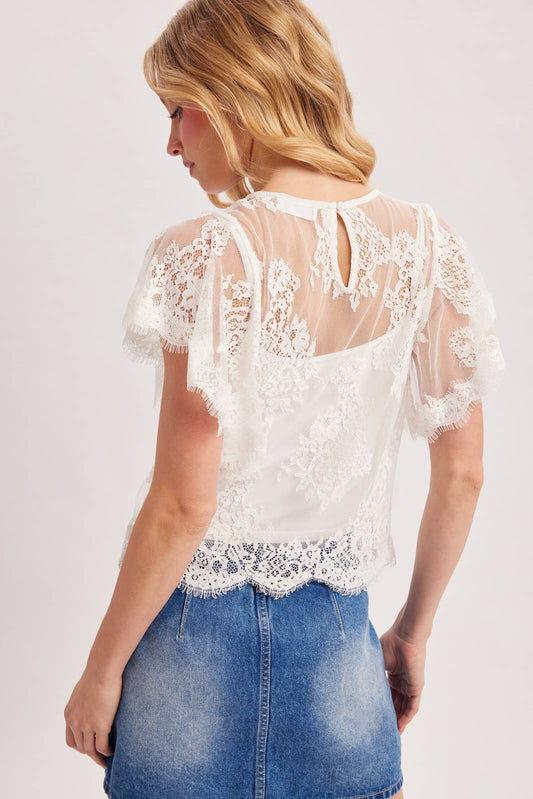 FLUTTER SLEEVE LACE TOP