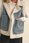 SHERPA CONTRASTED DENIM VEST JACKET
