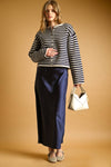 NAVY SATIN MAXI SKIRT