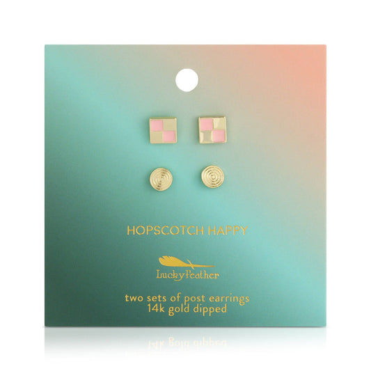 CHECKERBOARD + SWIRL 2PK STUDS GOLD