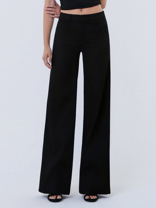 PRESSED BLACK WIDE LEG JEANS