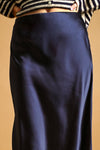 NAVY SATIN MAXI SKIRT