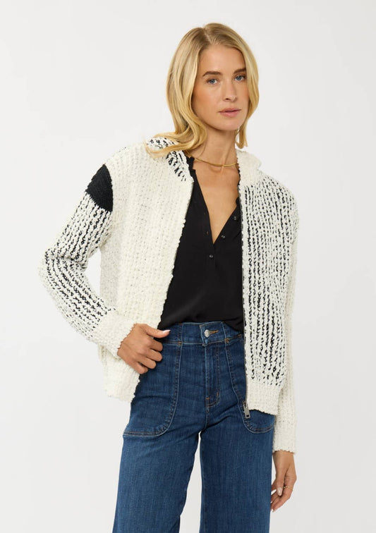 COLOR BLOCK POPCORN KNIT SWEATER JACKET