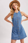 BUTTON DOWN SLEEVELESS MINI DRESS