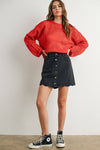 BUTTONED SCALLOP DENIM SKIRT
