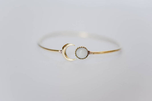 GEMSTONE SUN AND MOON OPEN BRASS BANGLE BRACELET