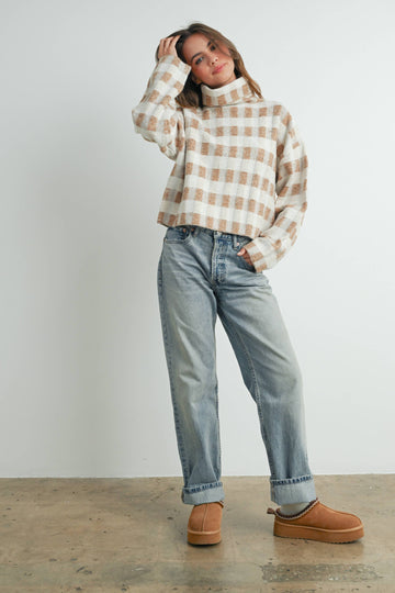 FALL CHECK TURTLENECK SWEATER