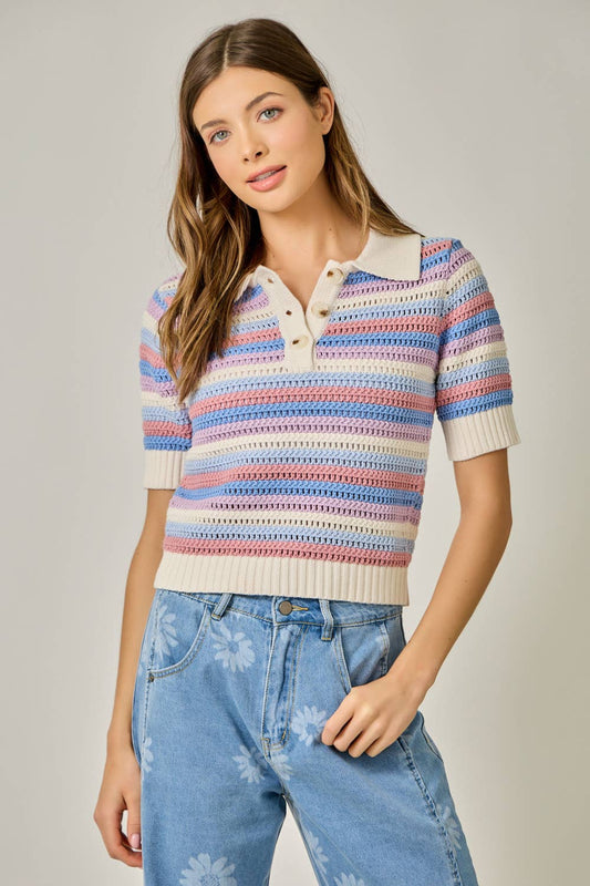 CROCHET STRIPE KNIT TOP