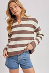STRIPED COLLAR BOXY KNIT PULLOVER