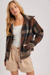 PLAID WIDE COLLAR KNIT JACKET