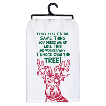 DOG KNOCK OVER THE TREE TOWEL
