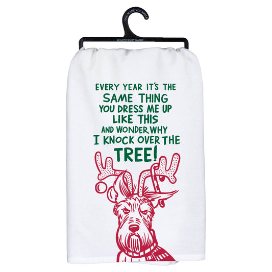 DOG KNOCK OVER THE TREE TOWEL