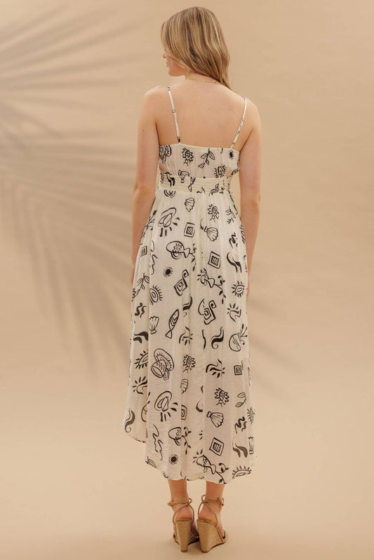 DOODLE PRINT MIDI DRESS