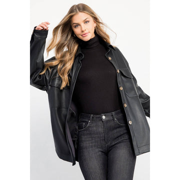 LEATHER BUTTON UP JACKET