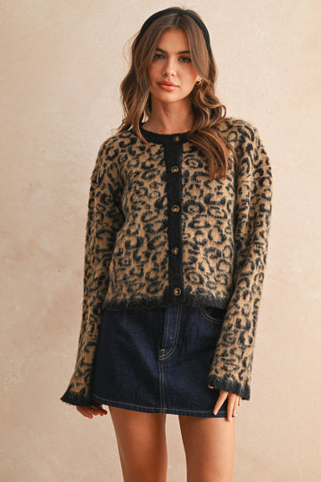 LEOPARD PRINT SWEATER CARDIGAN