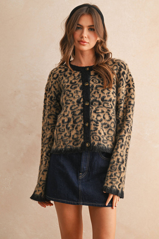 LEOPARD PRINT SWEATER CARDIGAN