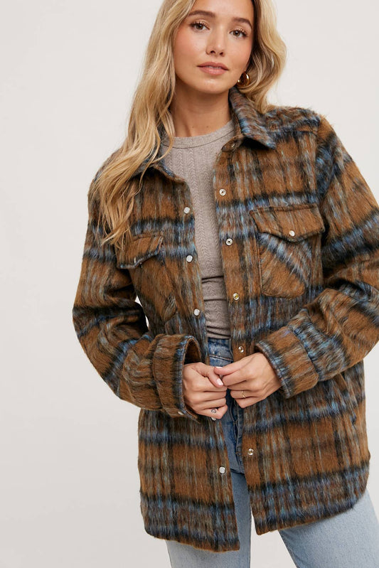 BRUSHED FLANNEL PLAID SHACKET