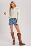 POPCORN KNIT HOODED SWEATER