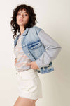 FRENCH TERRY SLEEVE DENIM JACKET