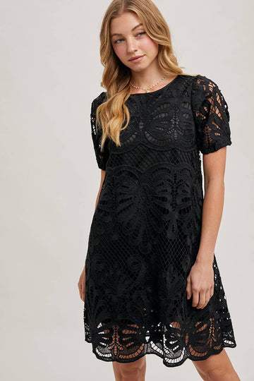PUFF SLEEVED CROCHET DRESS