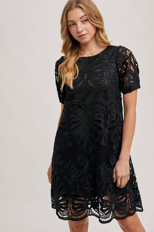 PUFF SLEEVED CROCHET DRESS