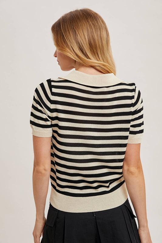 STRIPED CONTRAST KNIT POLO SHIRT