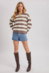 STRIPED COLLAR BOXY KNIT PULLOVER