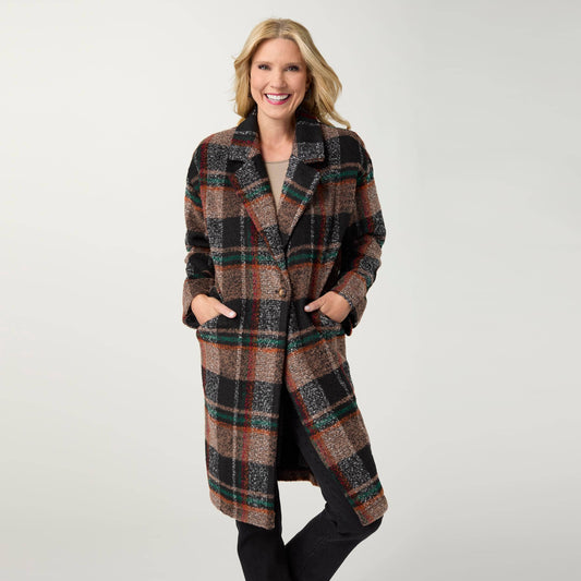 PLAID SINGLE BUTTON COAT