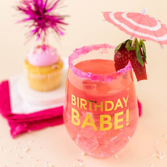 BIRTHDAY BABE WINE GLASS