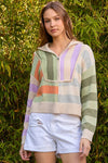 STRIPE COLOR BLOCK ZIP SWEATER