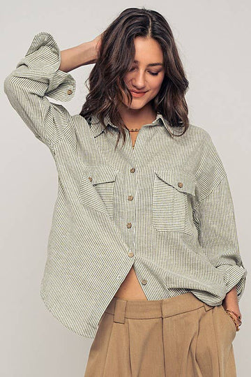 PINSTRIPE BUTTON-UP